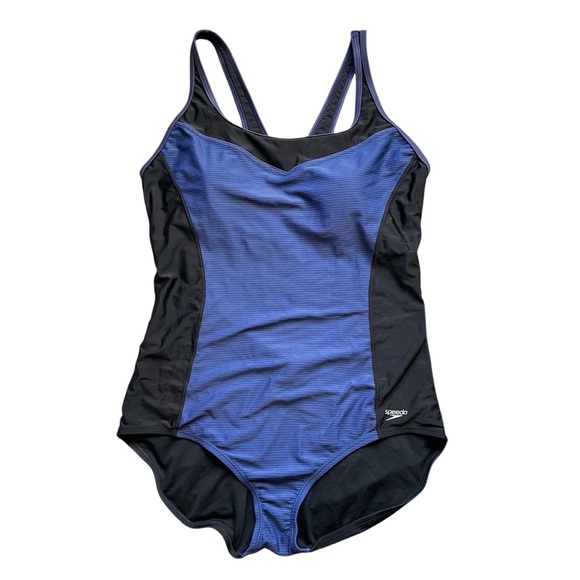 Speedo Women’s One Piece Swimsuit Blue Black Crossback Size XXL - Picture 1 of 10